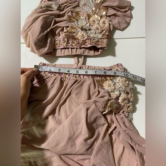 Glamour solo dance costume blush mauve rhinestone bling 2 piece stoned LC child - Picture 7 of 10